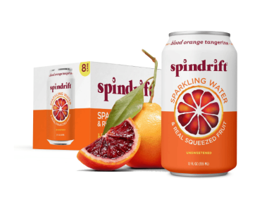 Spindrift Sparkling Water, Blood Orange Tangerine Flavored, Made with Real Squeezed Fruit, 12 fl oz, 8 Count, No Sugar Added, 12 Calories per Can