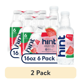 (2 pack) Hint Flavored Bottled Water, Watermelon - Purified Water Beverages with Zero Calories, Natural Flavors, and Sugar Free - 16 Fl Oz (Pack of 6)