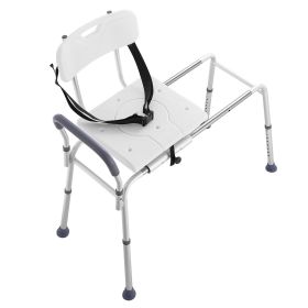 VEVOR Sliding Tub Transfer Bench, Height Adjustable Bathtub Transfer Bench with Cut-Out Seat, Reversible Backrest & Safety Belt