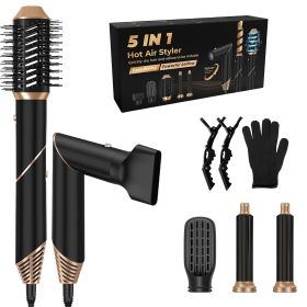 1Pc 5 In 1 Hot Air Styler Straightener Curler Dryer Automatic Wrap Styler Hair Dryer Brush Set With 3 Temp Settings ALCI Plug Glove Cable Tie 2 A (Color: Black)