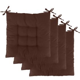 4Pcs Chair Cushion Pads Pillow 15.75x15.75x2.37in Soft Tie On Square Sitting Mats For Home Office Car Sitting Travel (Option: ChairSeatPadBrown)