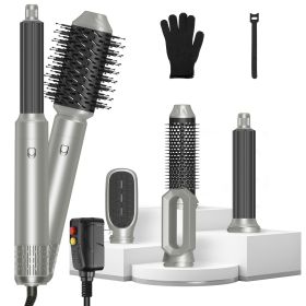 1Pc 6 In 1 Hot Air Styler Volumizer Straightener Curler Dryer Automatic Wrap Styler Hair Dryer Brush Set With 3 Temp Settings ALCI Plug Glove Cab (Color: Silver)